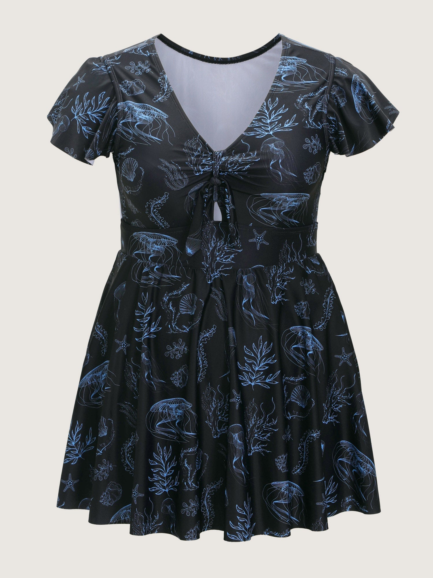 Jellyfish Print Pockets Flowy Swim Dress