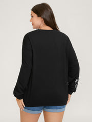 Floral Embroidery Print Relaxed Fit Sweatshirt