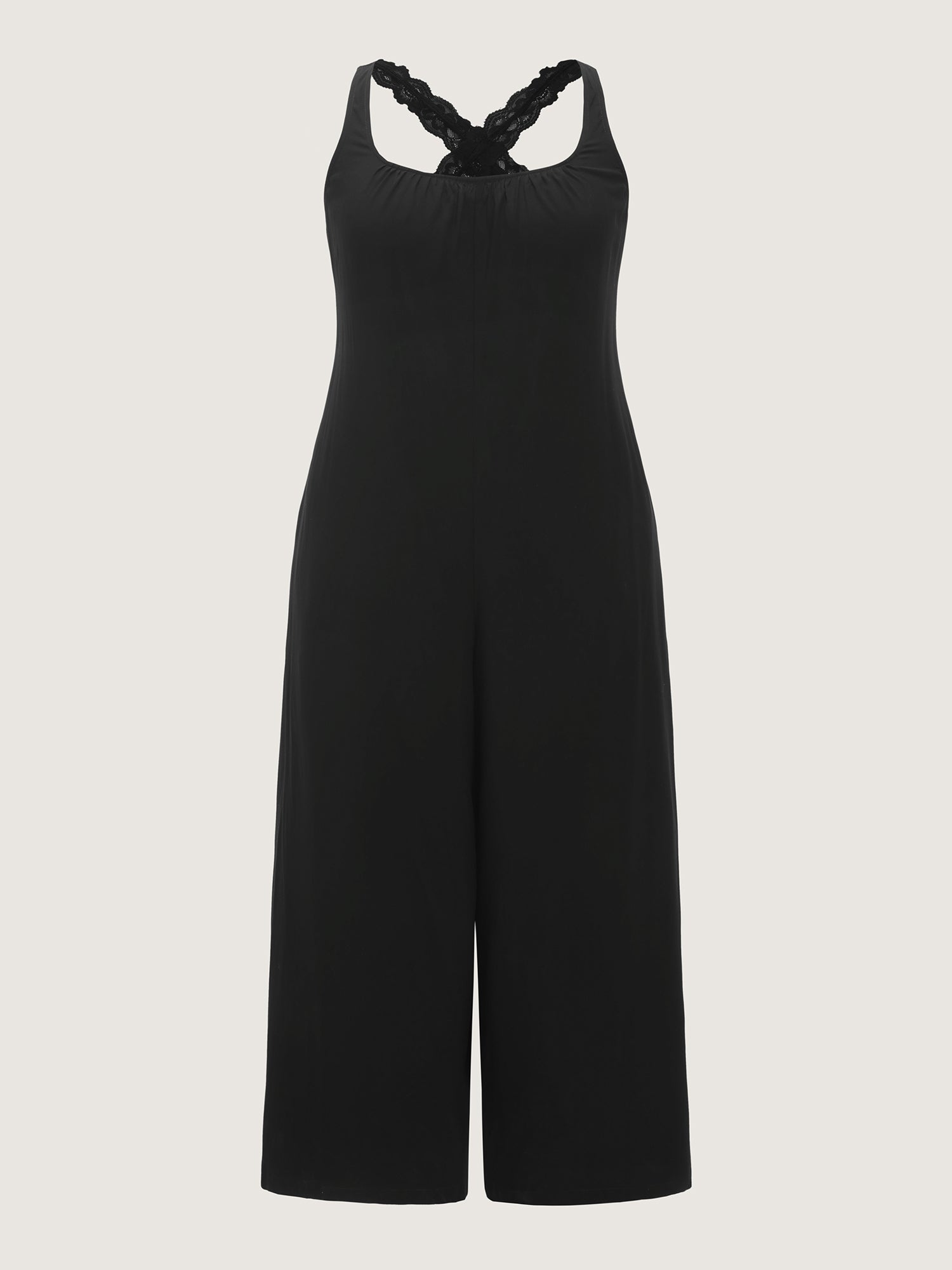 Solid Lace Cross Back Wide Leg Jumpsuit