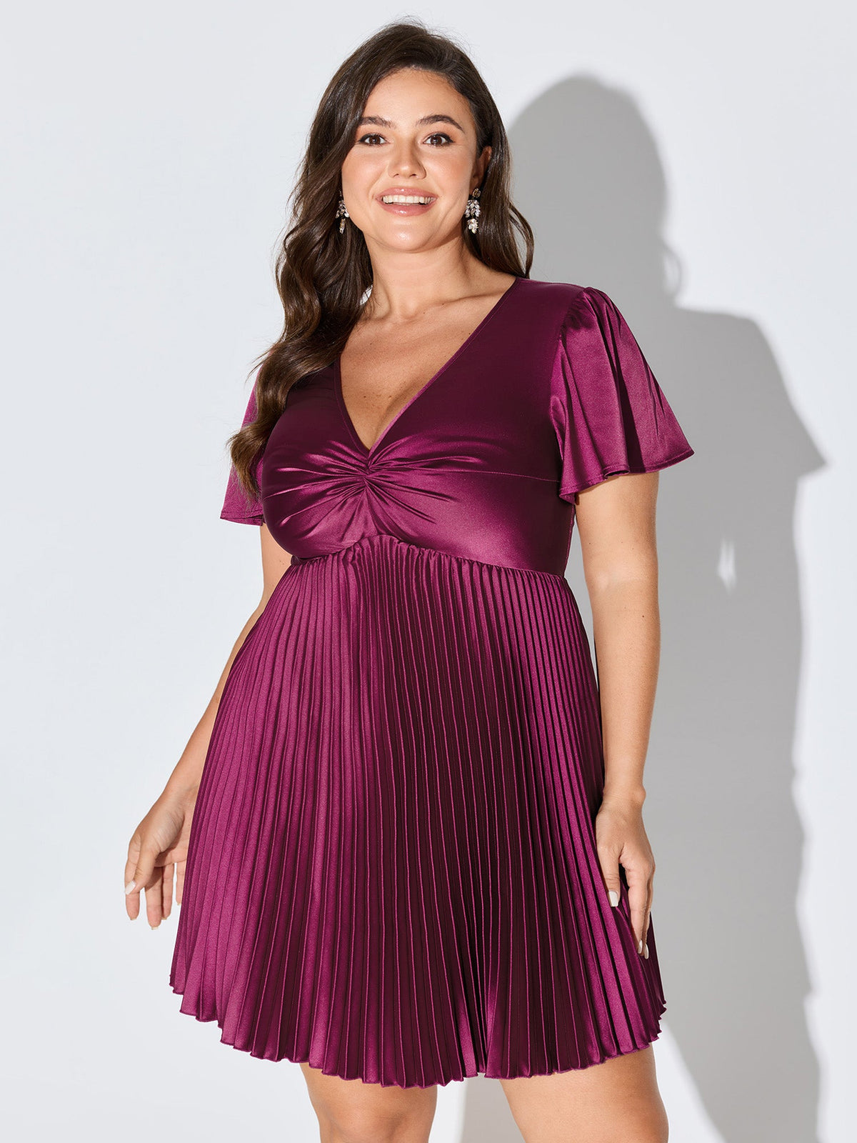 Ruched Pleated Skirt Built-In Shorts Mini Dress