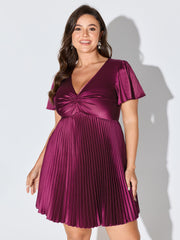 Ruched Pleated Skirt Built-In Shorts Mini Dress