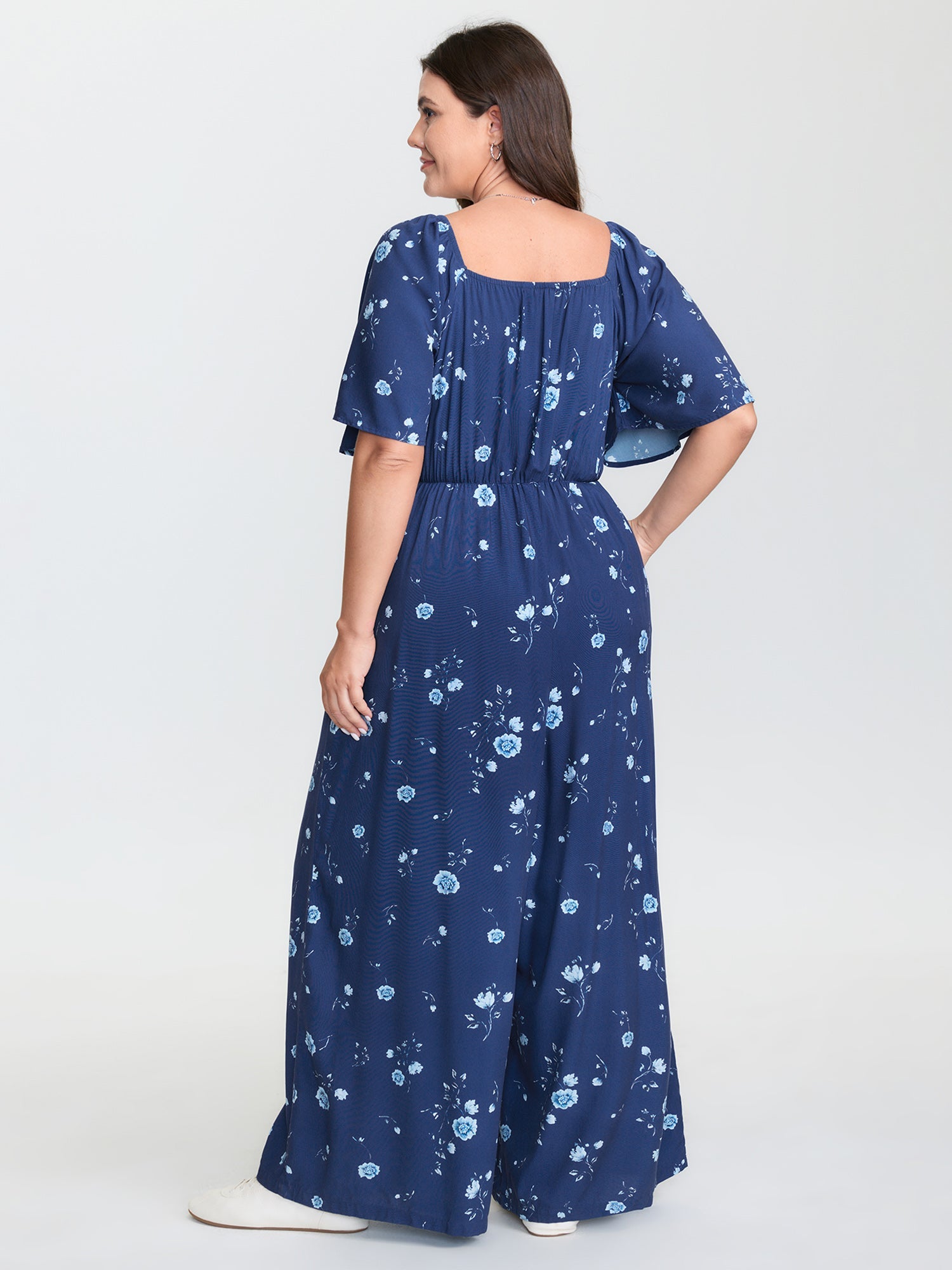 Breezy Floral Print Shirred Bodice Jumpsuit