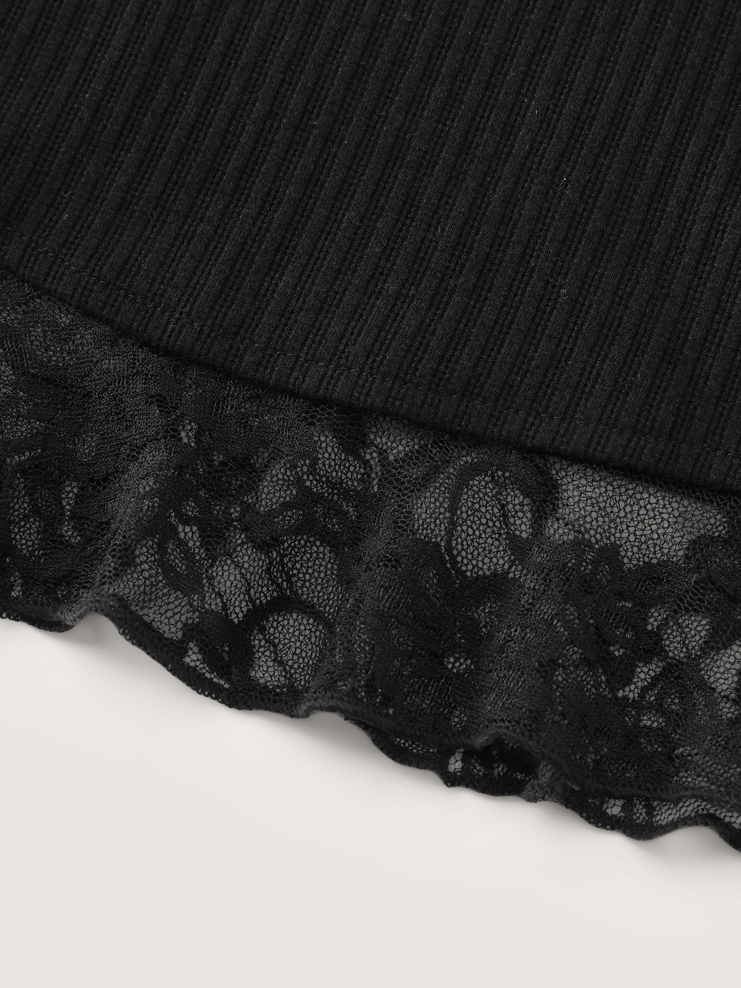 Ruffled Lace Textured Curvy Hem Jersey Top