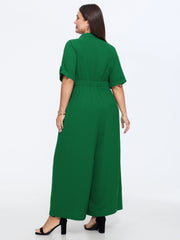 Button Placket Pockets Wide-Leg Jumpsuit