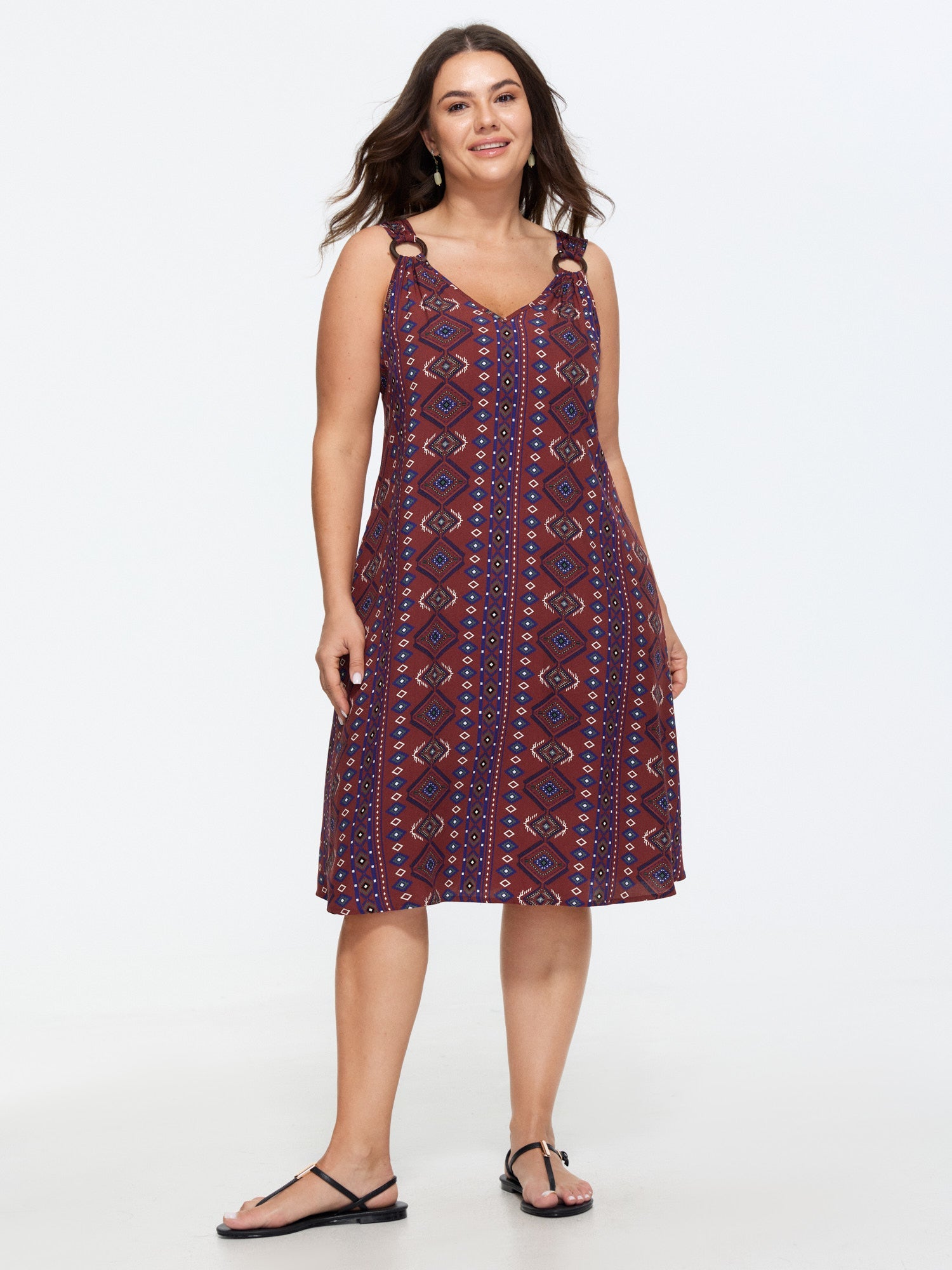 Boho Print O-Ring Detail Strap Sleeveless Mini Dress