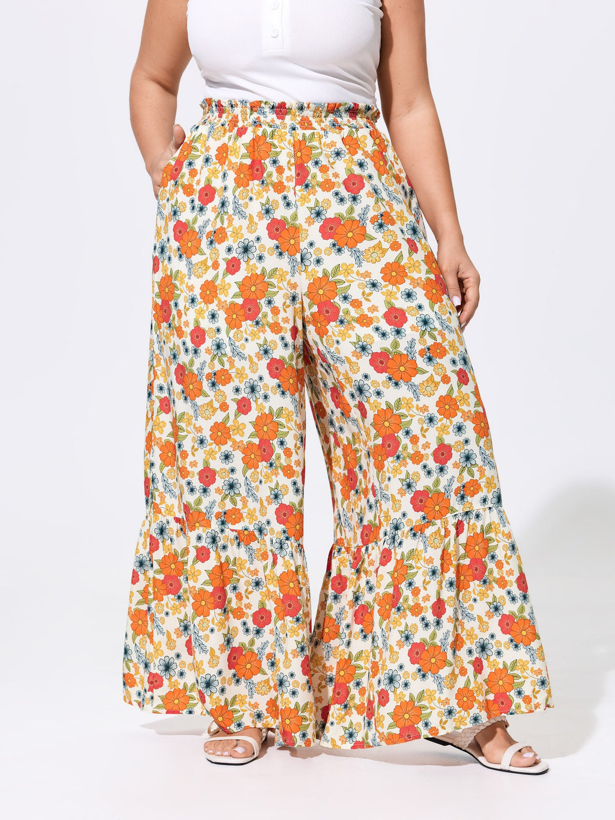 Supersoft Floral Print Ruffled Hem Pants