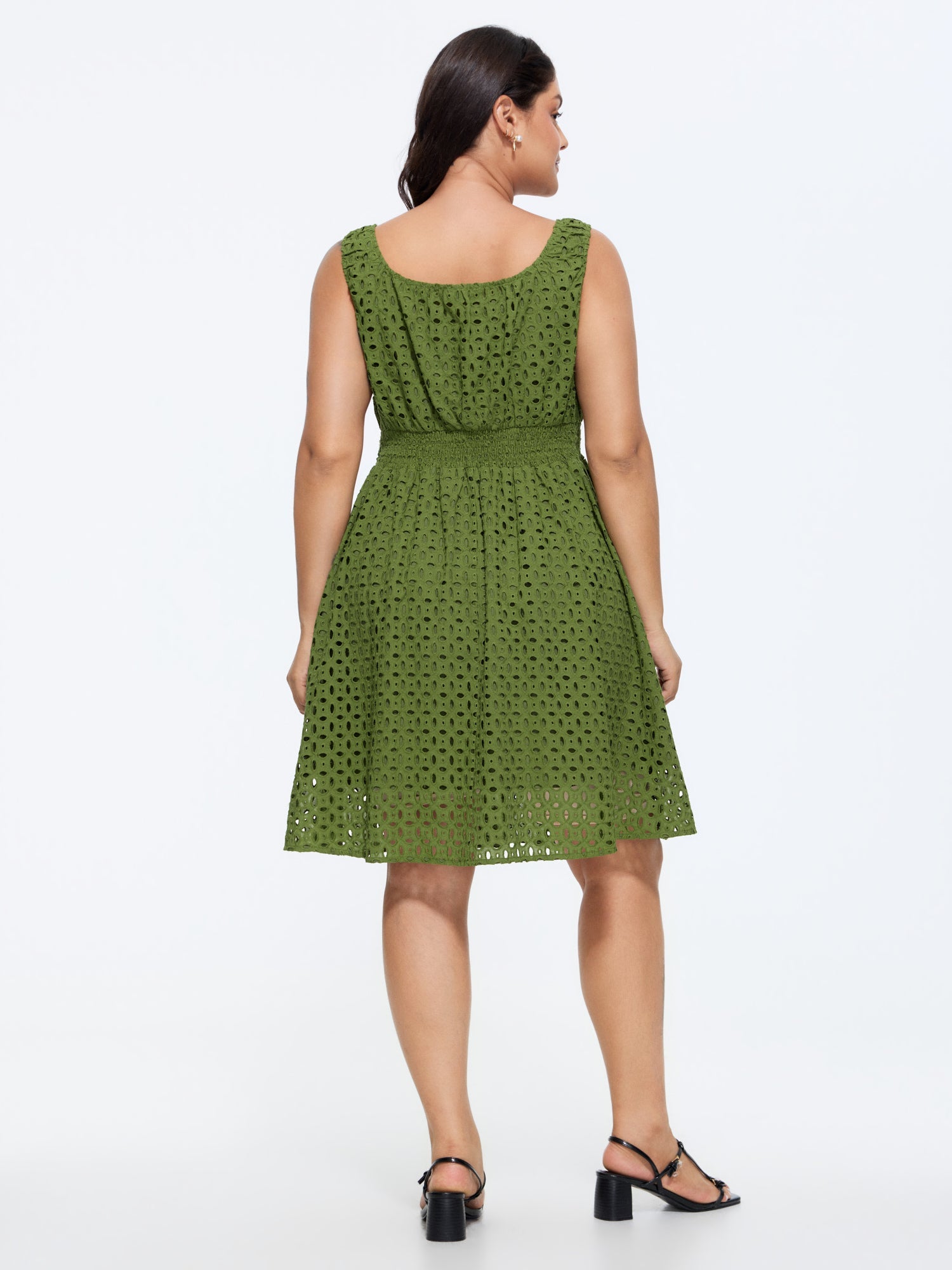 Cotton Eyelet Textured Stretchy Waist Mini Dress