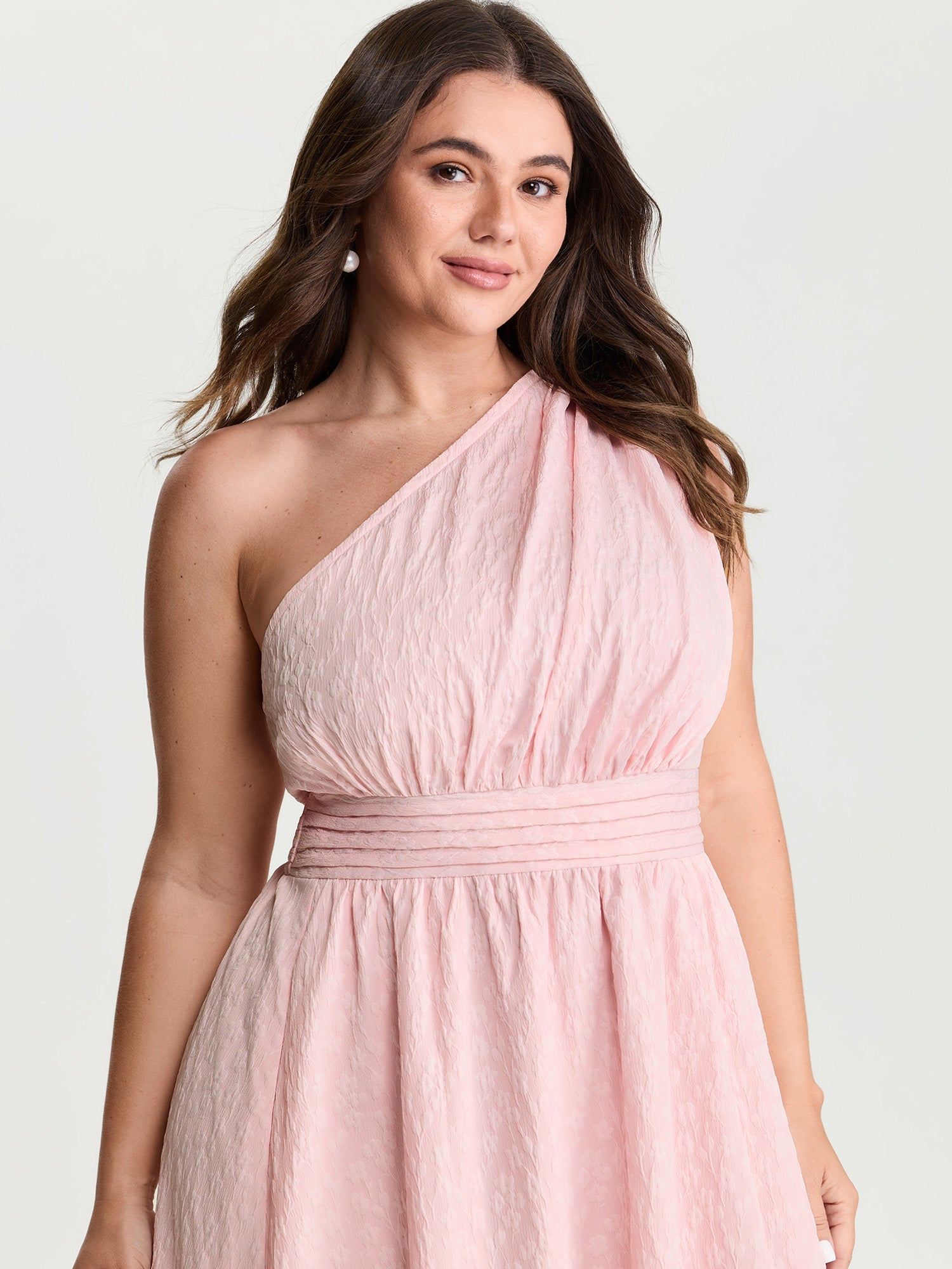 One-Shoulder Pleated Waist Maxi Dress