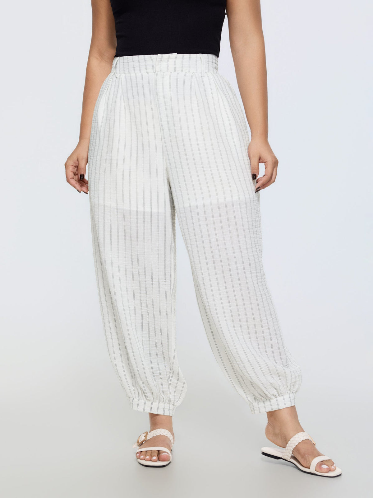 Sheer Lined Striped Print Jogger Pants