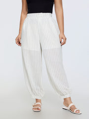 Sheer Lined Striped Print Jogger Pants