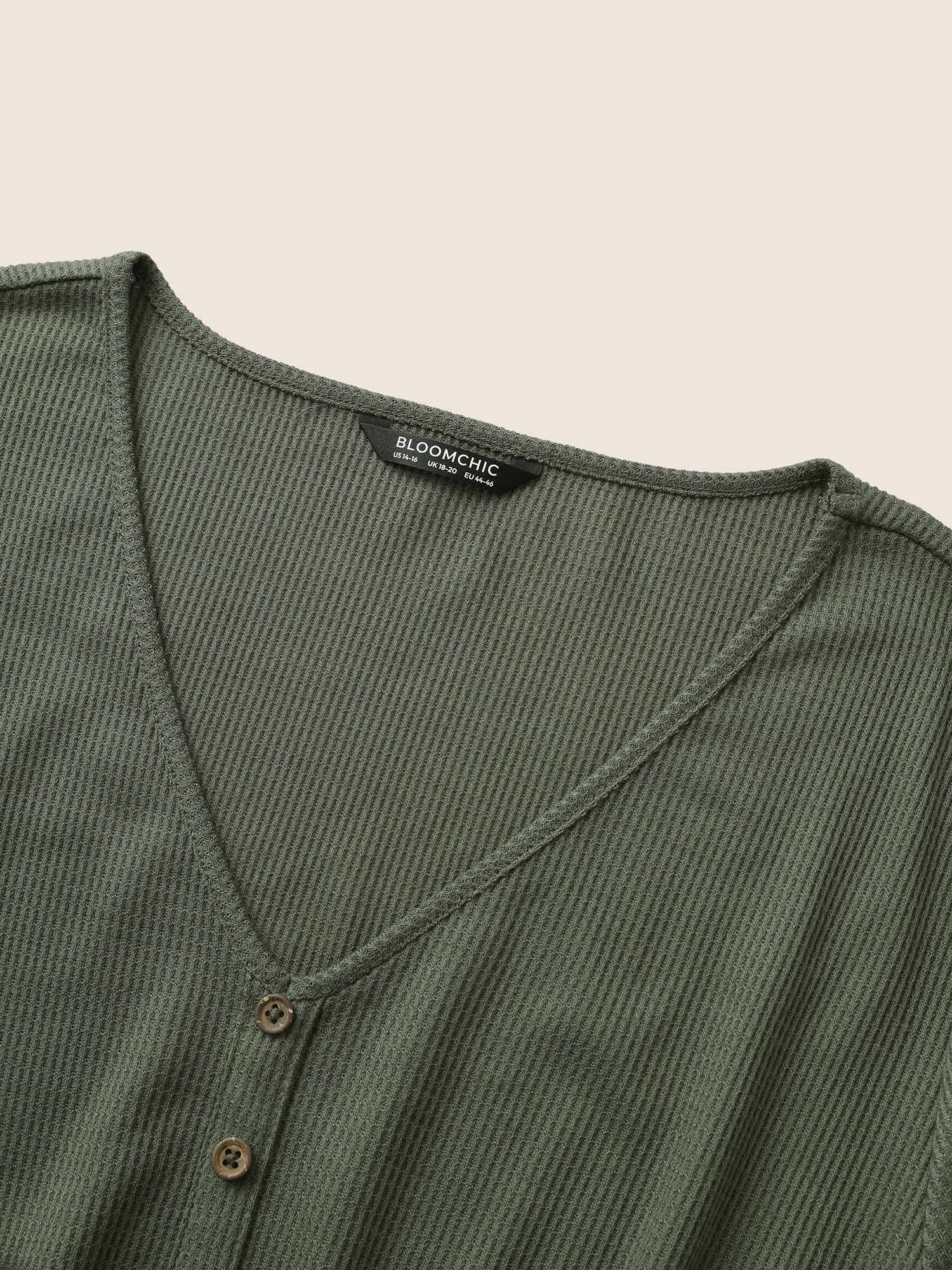 Solid Waffle Knit Button Detail Belted Dress