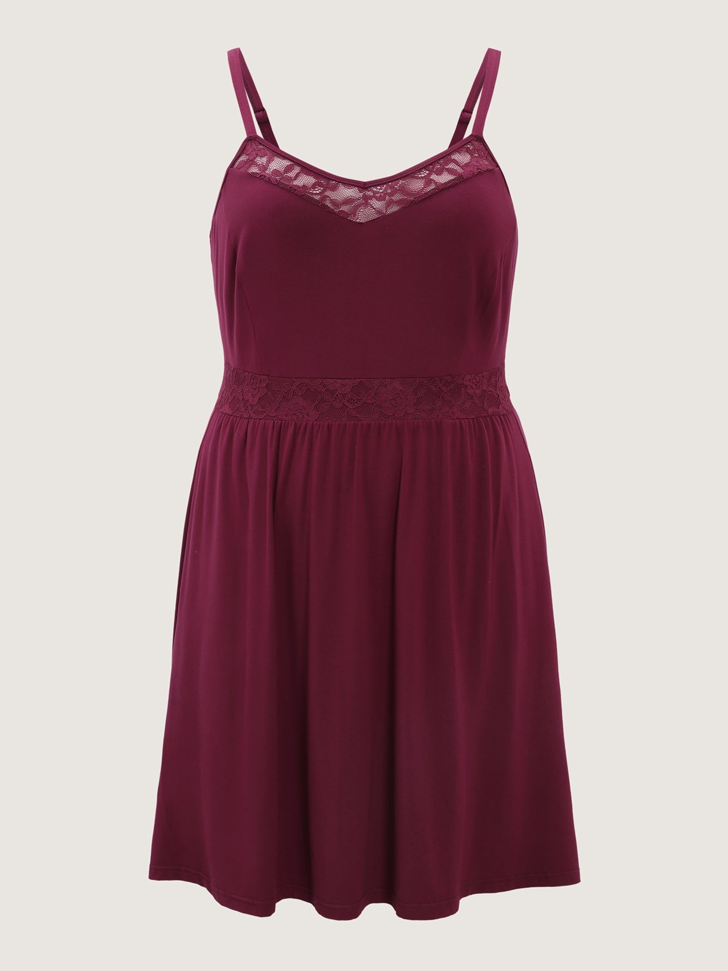 Lace Trim Sheer Neckline Pocket Nightgown