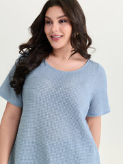 Stretchy Textured Round Neck Plain T-Shirt