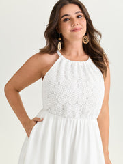 Lace Textured Halter Neckline Maxi Dress