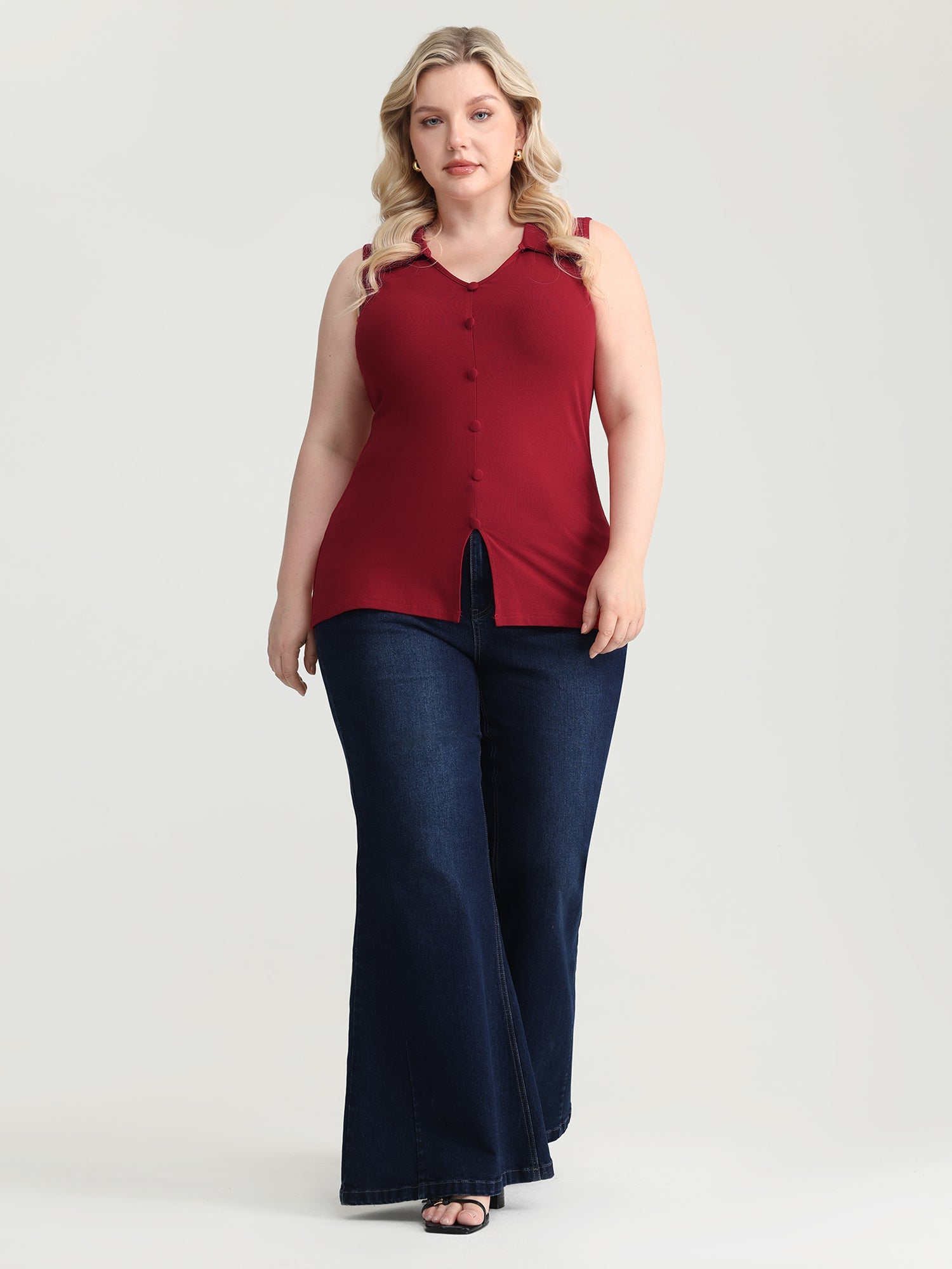 Elastic Button Detail Fitted Tank Top