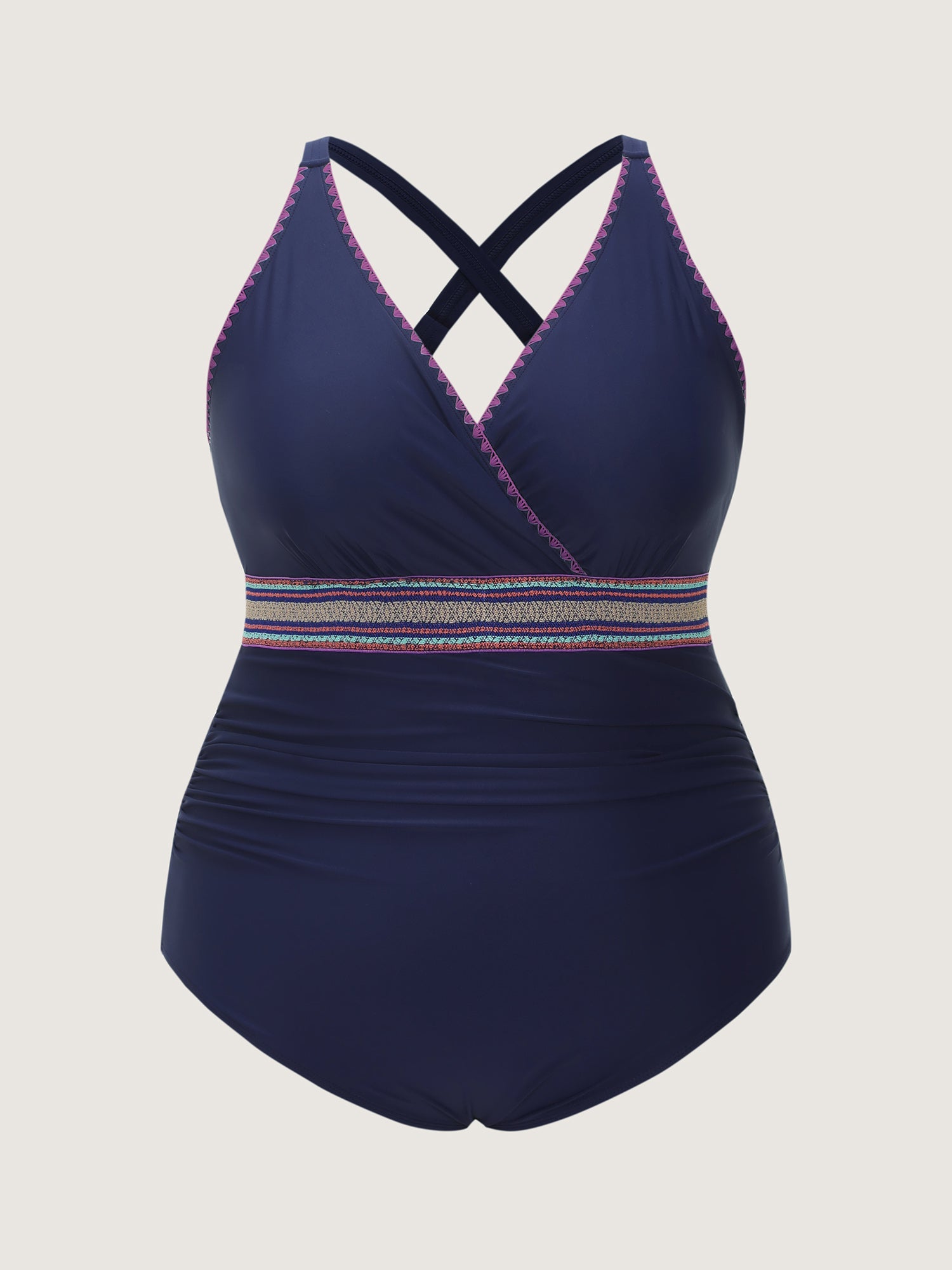 Embroidered Edges Ruched One-Piece Swimsuit