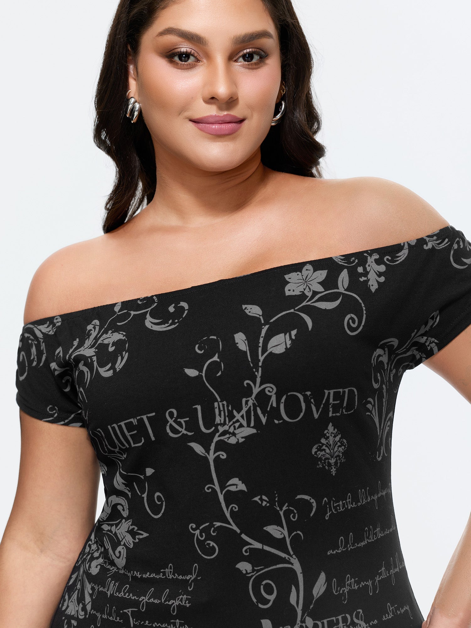 Cotton Floral Print Off-Shoulder T-Shirt