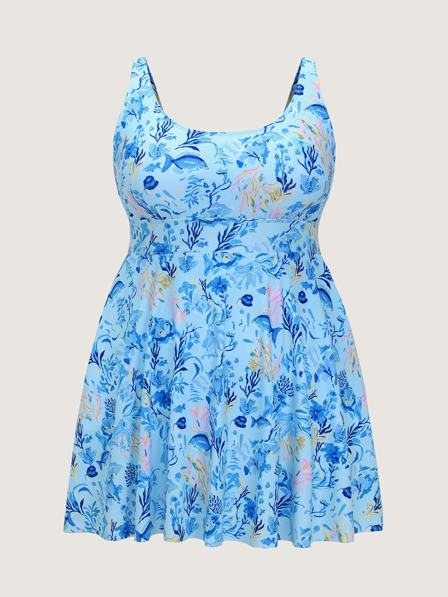 Ocean Print Pockets Swim Dress