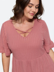 Stretchy Cut-Out Neckline Knit Top