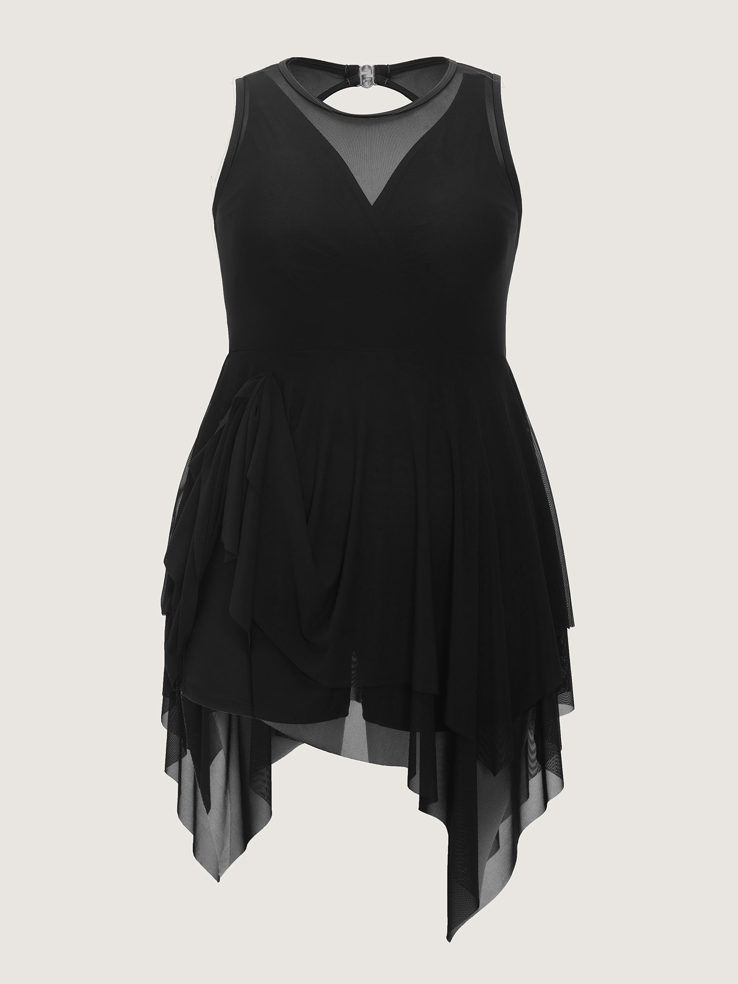 Sheer Handkerchief Hem Cut-Out Back Swim Dress