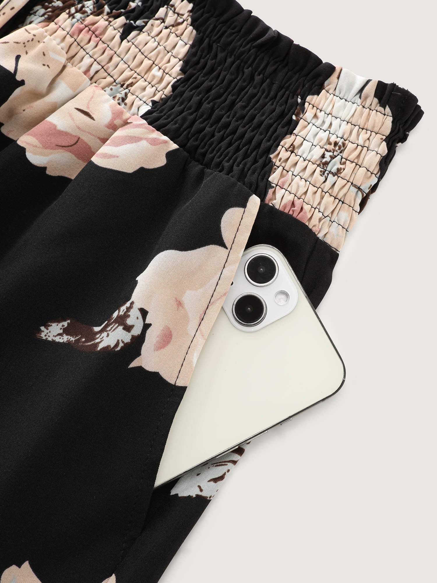 Floral Print Shirred Waist Drawstring Pants