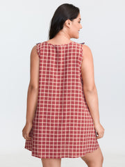 Gingham Print Embroidered Neckline Flowy Nightgown