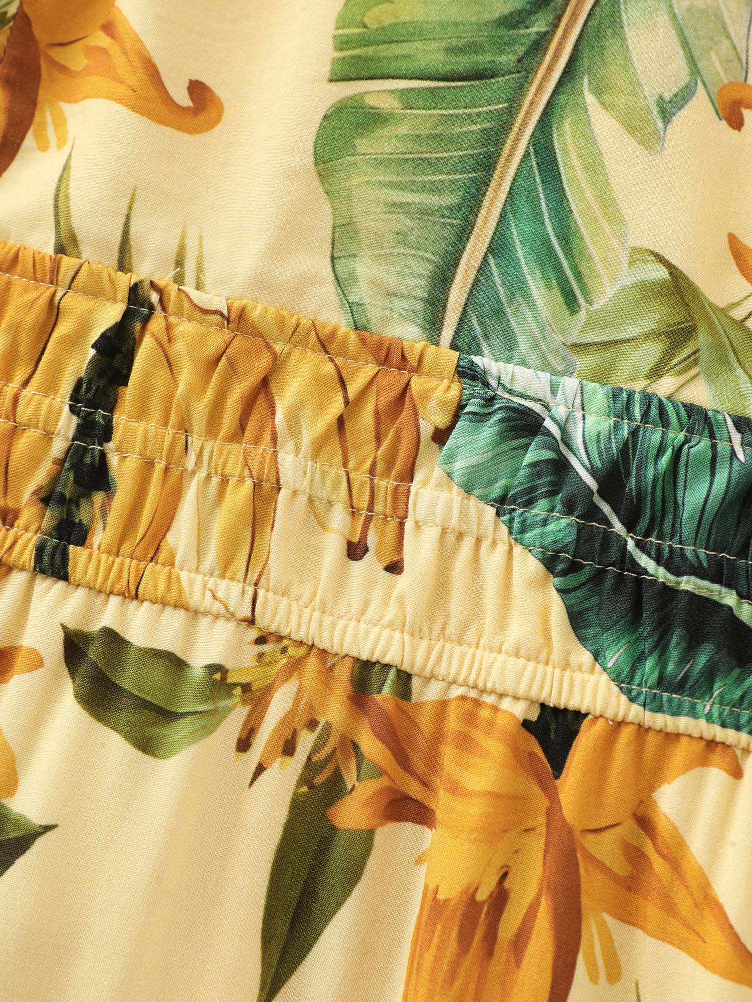 Tropical Breathable Shirred Detail Maxi Dress