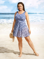 Floral U Neck See Through Patchwork Swim Dress