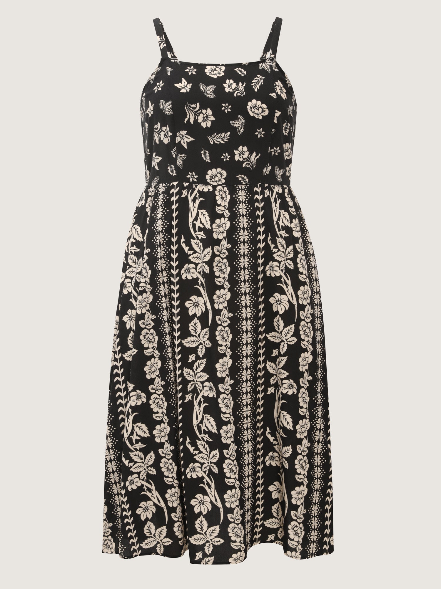 Monochrome Boho Print Pockets Midi Dress