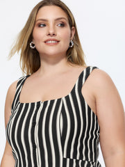 Stretchy Striped Print Square Neckline Tank Top