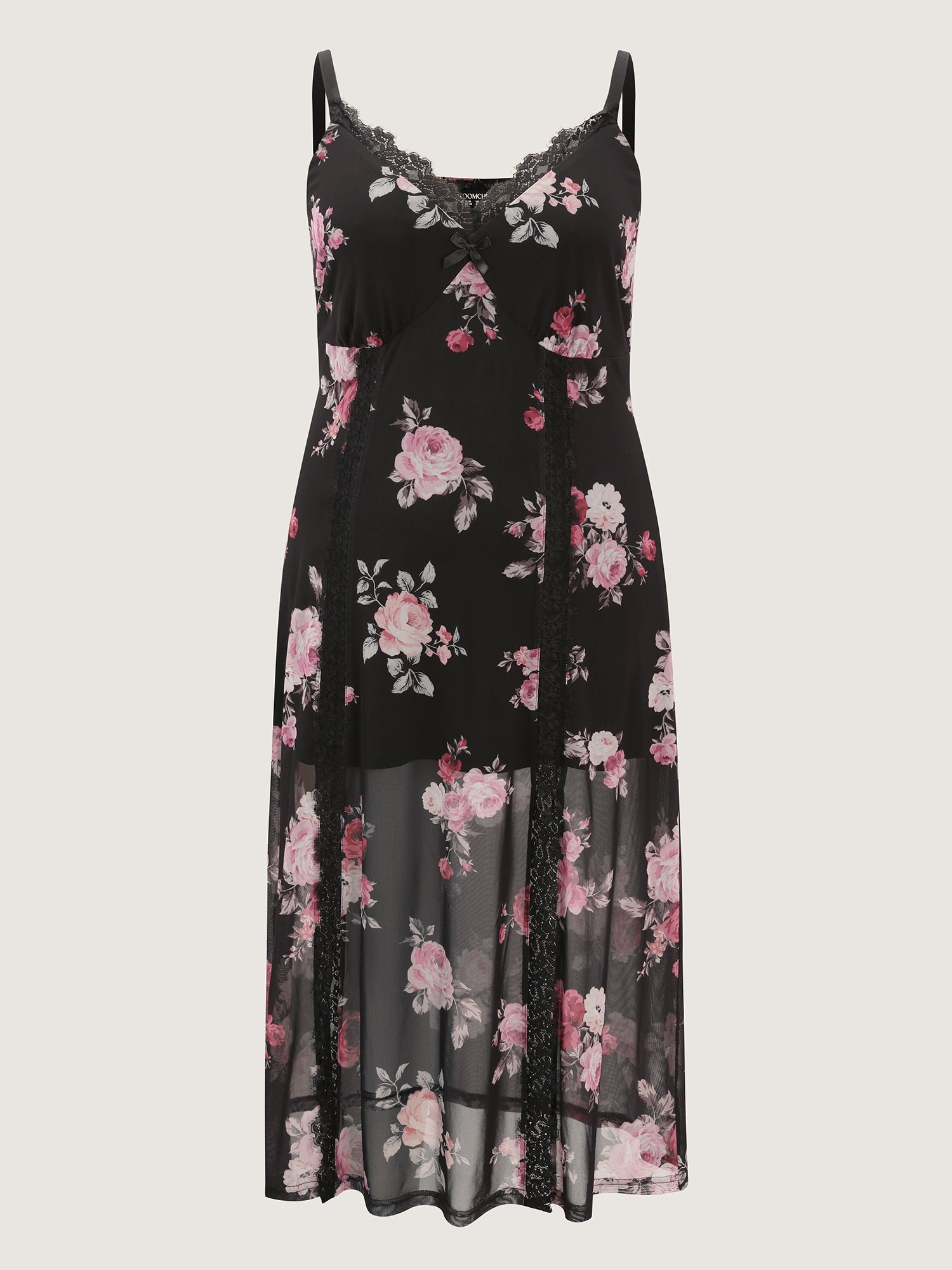 Floral Romance Print Sheer Slit Nightgown