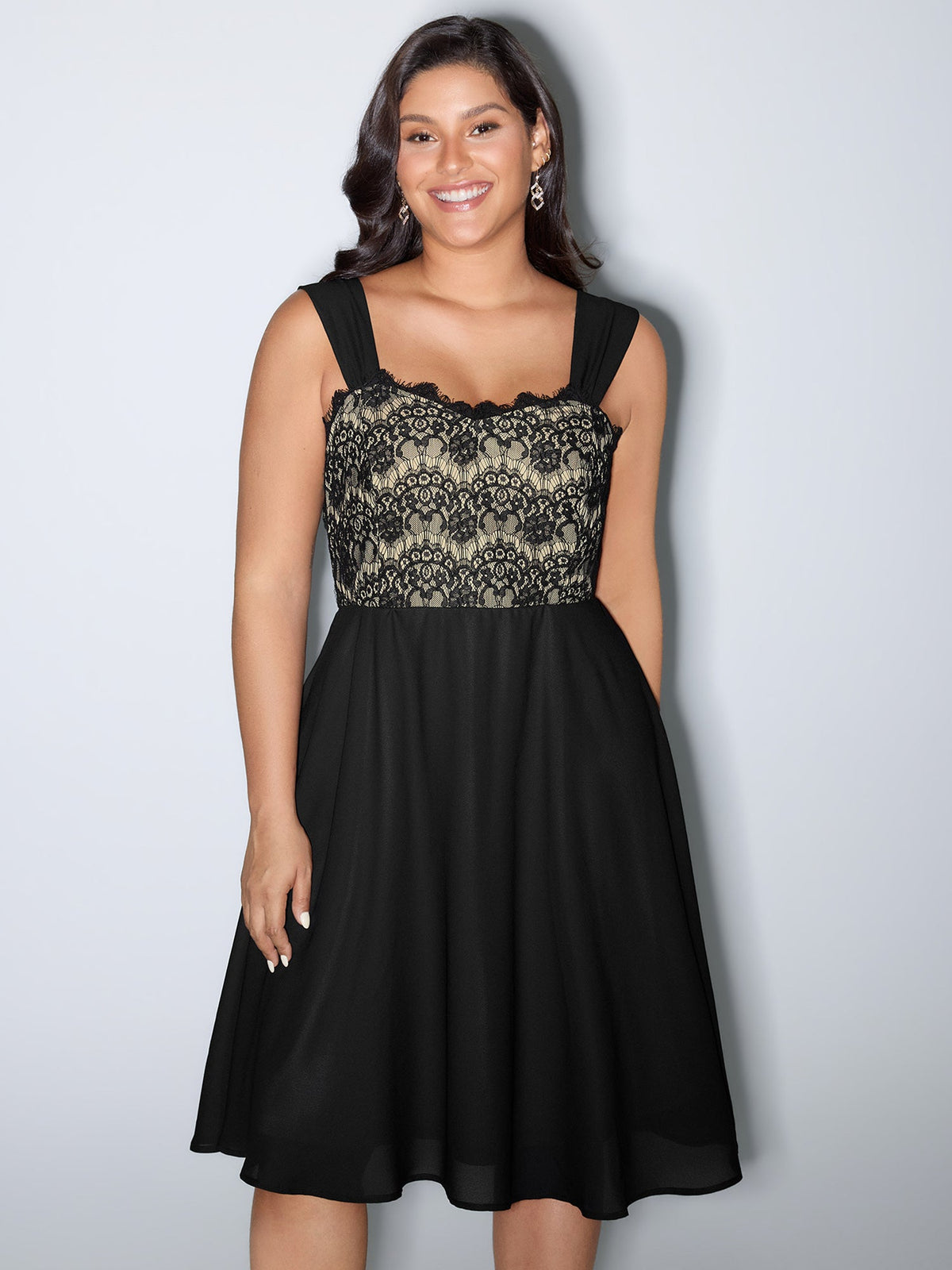 Lace Textured Wide Straps Midi Dress
