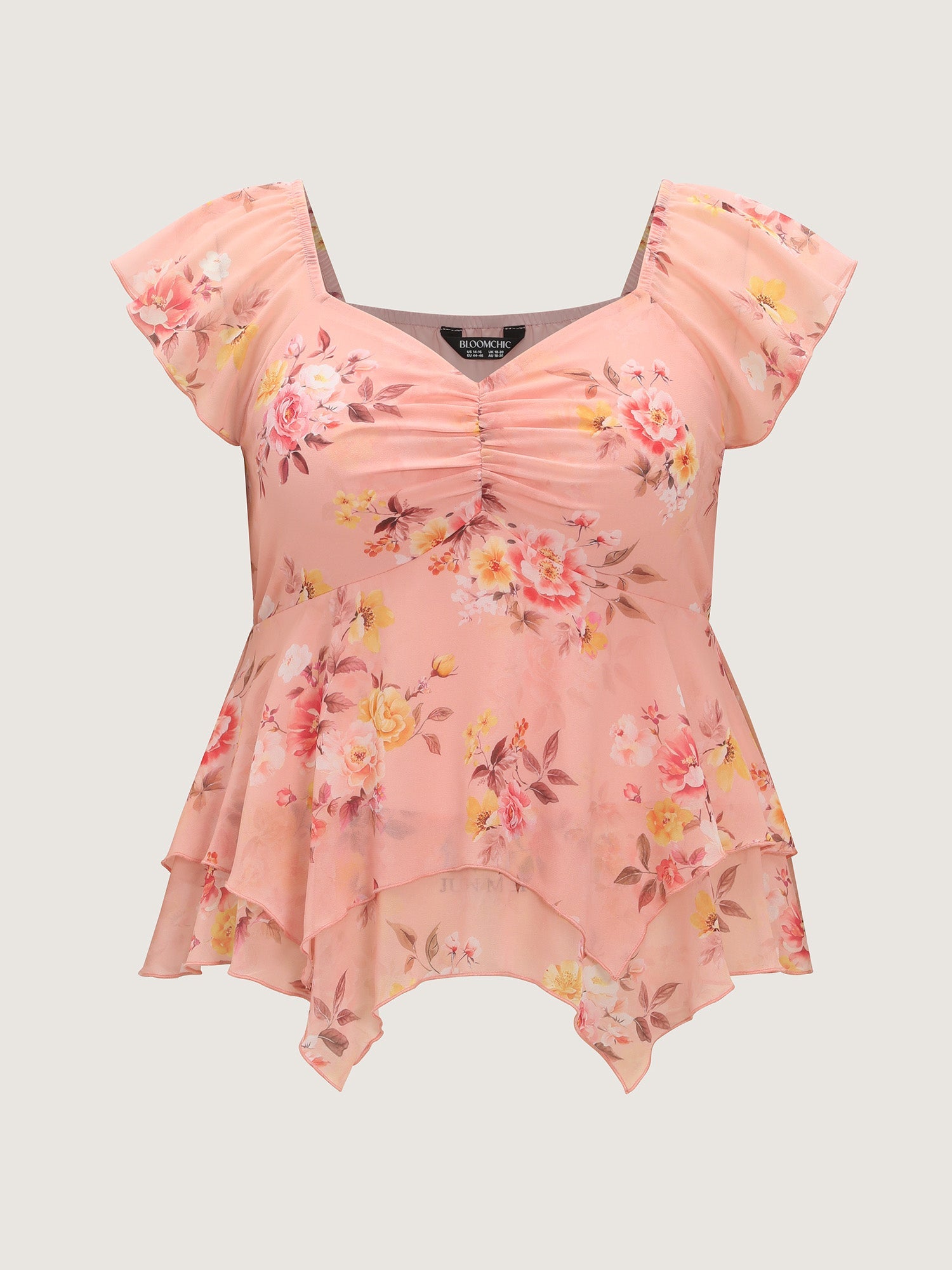 Floral Print Sweetheart Neckline Layered Blouse