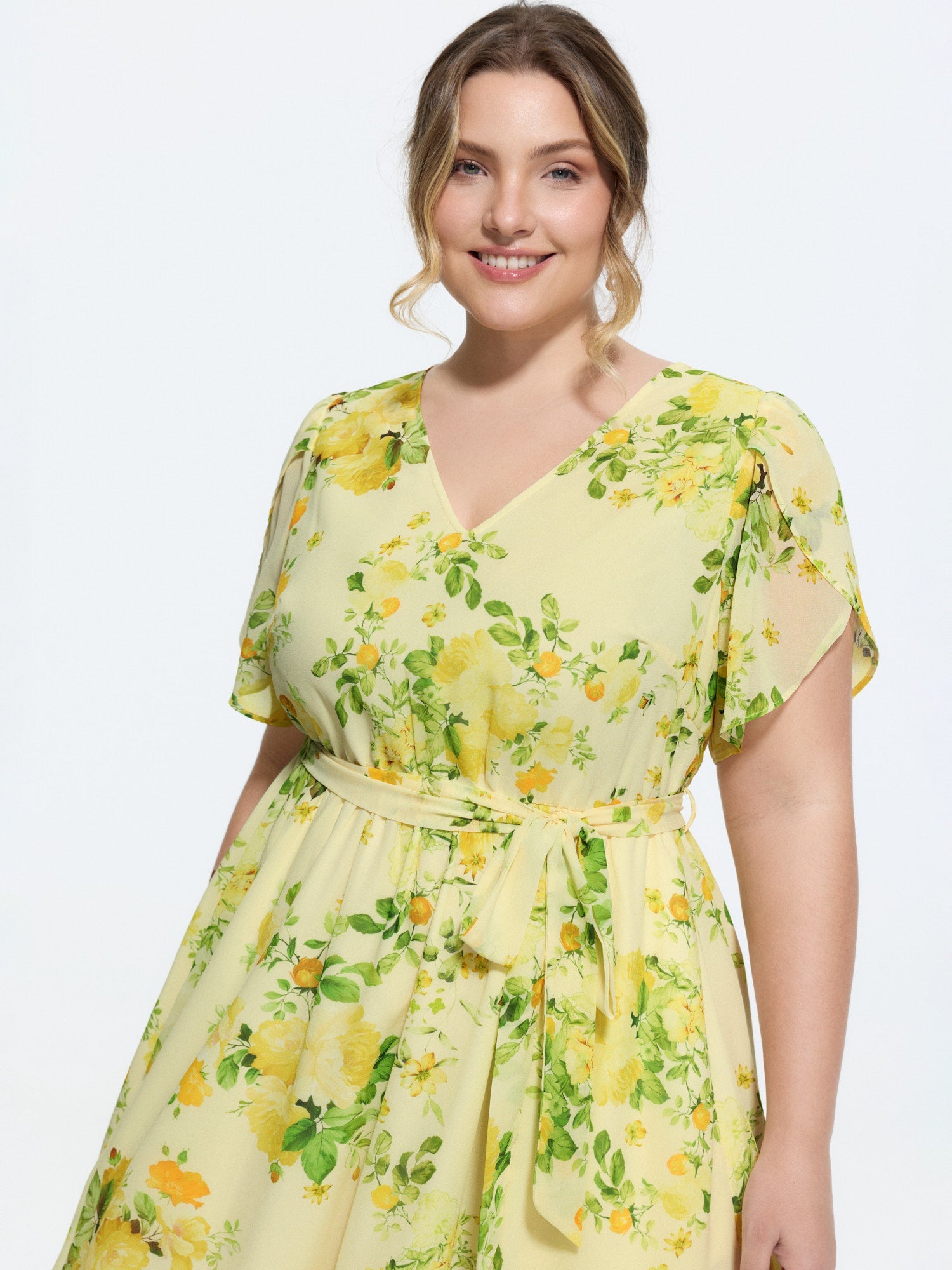 Floral Print Waist-Tie Flowy Midi Dress