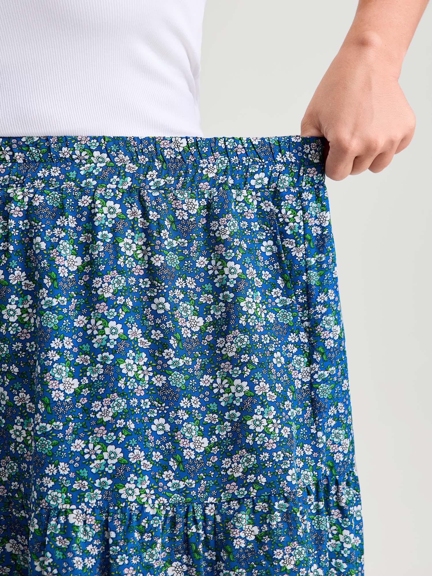 Floral Print Lace Trim Flowy Maxi Skirt