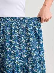 Floral Print Lace Trim Flowy Maxi Skirt