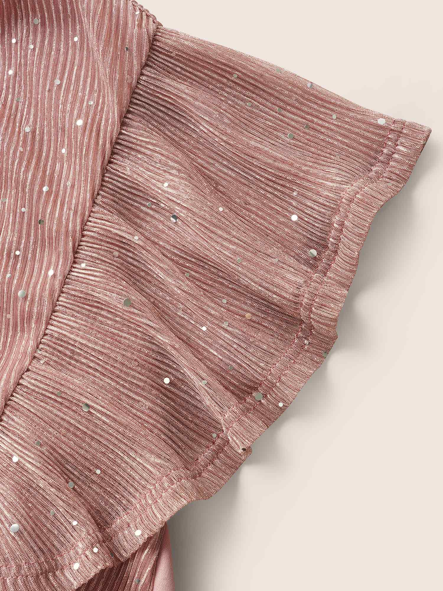 Glitter Mesh V Neck Ruffle Cap Sleeve Blouse
