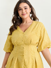 Textured Cinched-Waist V-Neck Mini Dress