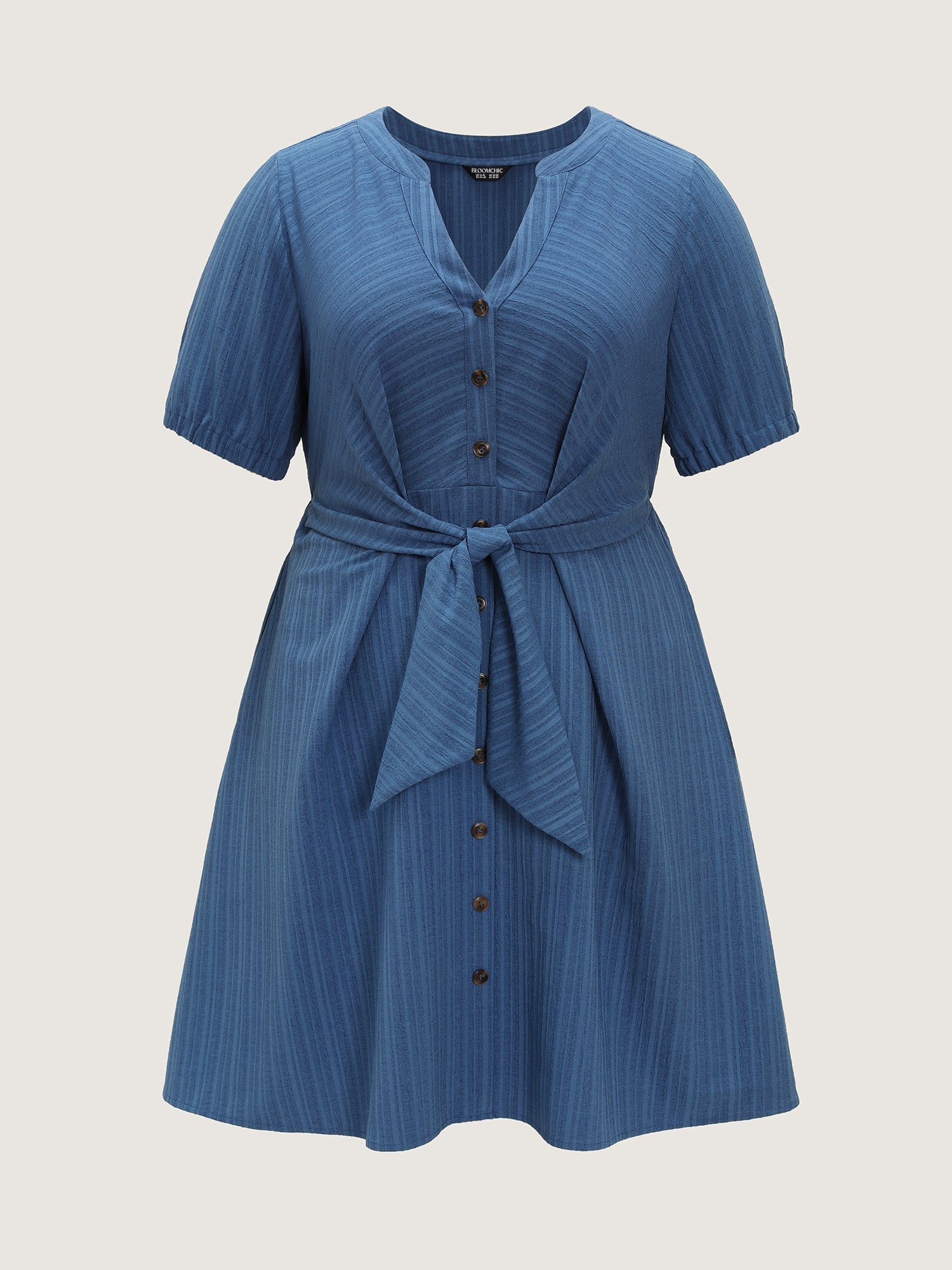 Knotted Front Textured Button Mini Dress