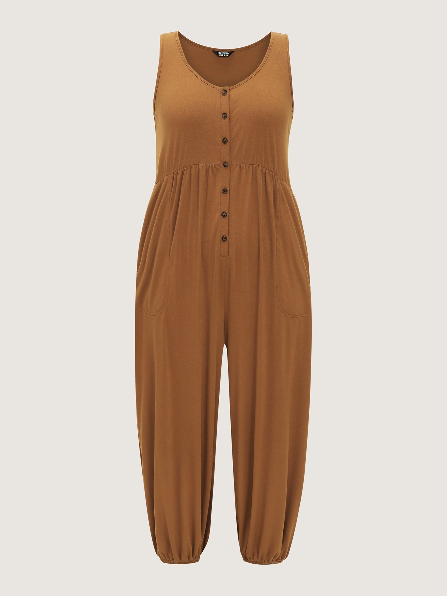 Supersoft Buttons Pleated Cuffed Hem Lounge Jumpsuit