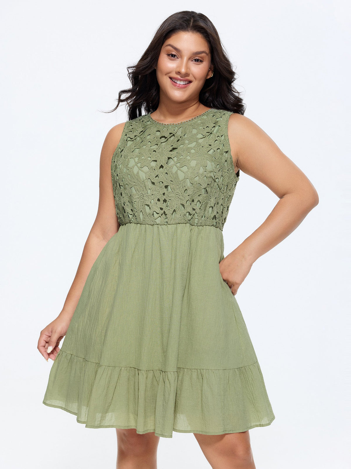 CottonLace Bodice Ruffled Hem Mini Dress