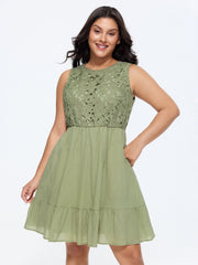 CottonLace Bodice Ruffled Hem Mini Dress