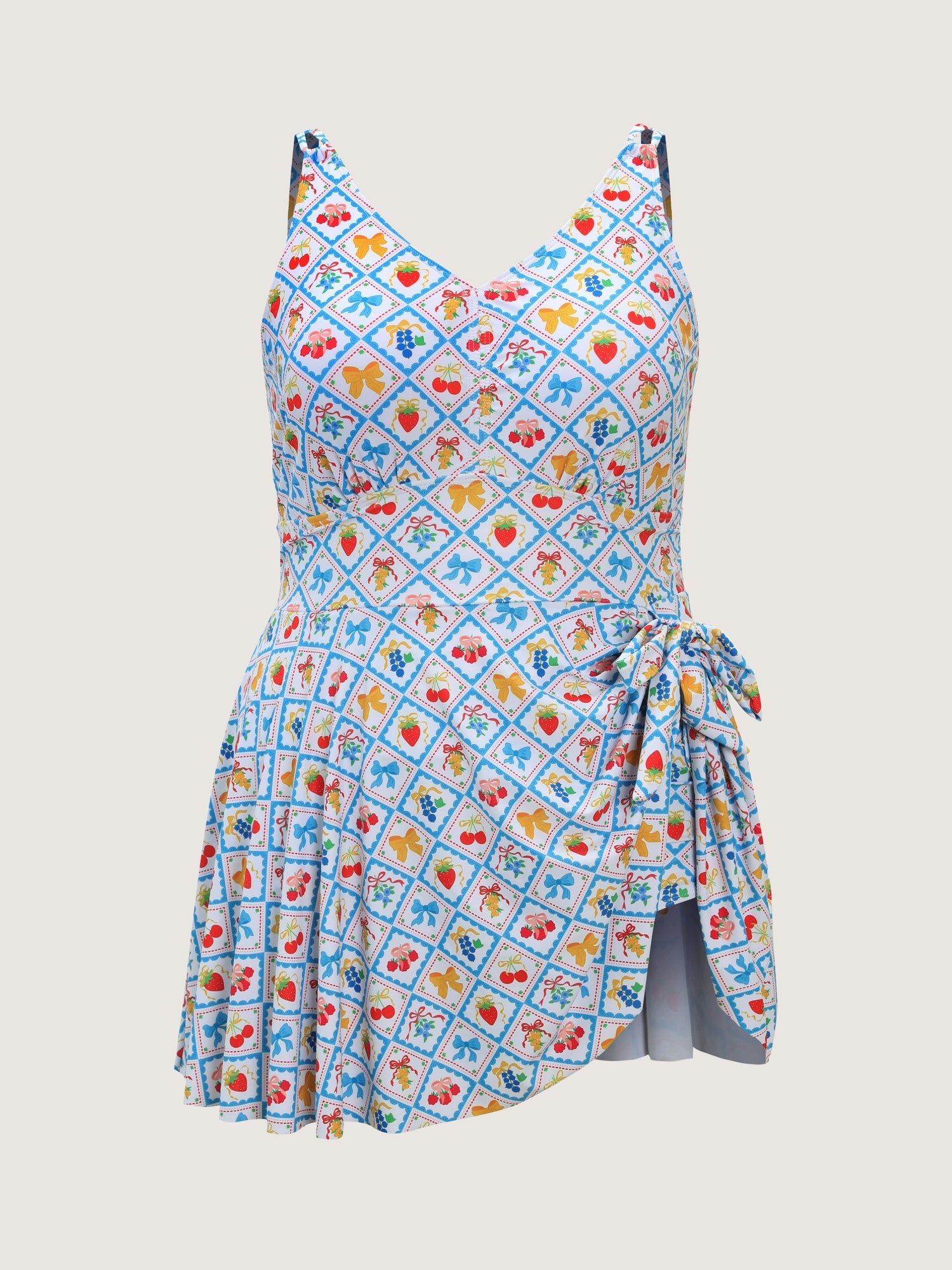 Fun Fruit Print Knotted Hem Swim Dress