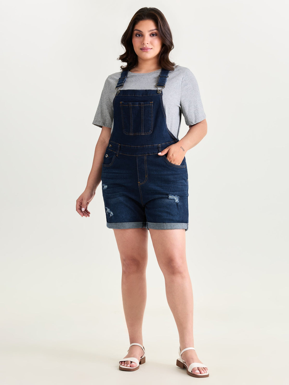 Stretchy Pockets Skinny-Fit Denim Overall Romper