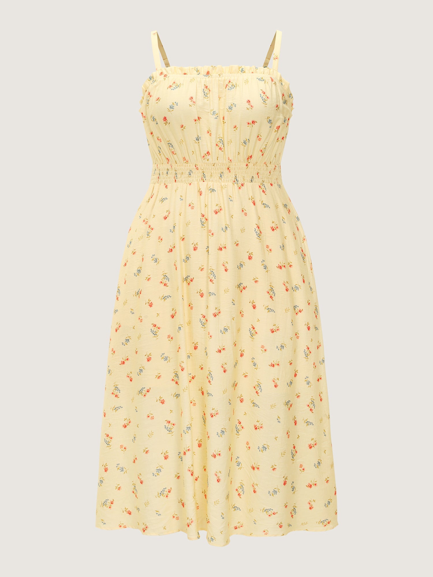 Micro Floral Print Shirred Midi Dress