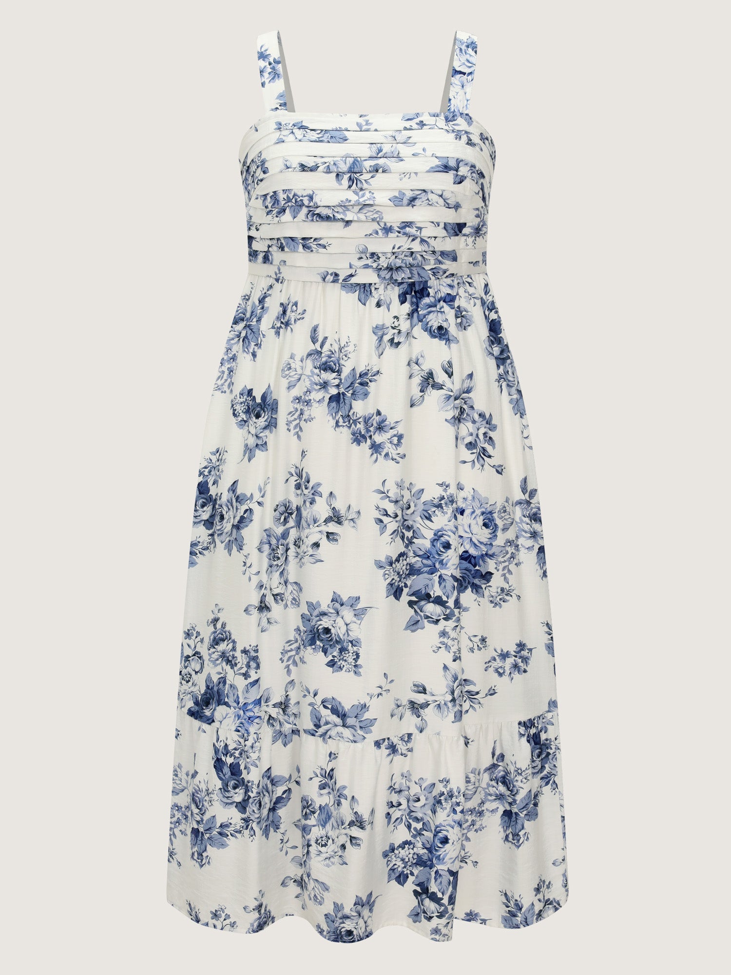 Large Floral Print Pleated Bodice Midi Dress