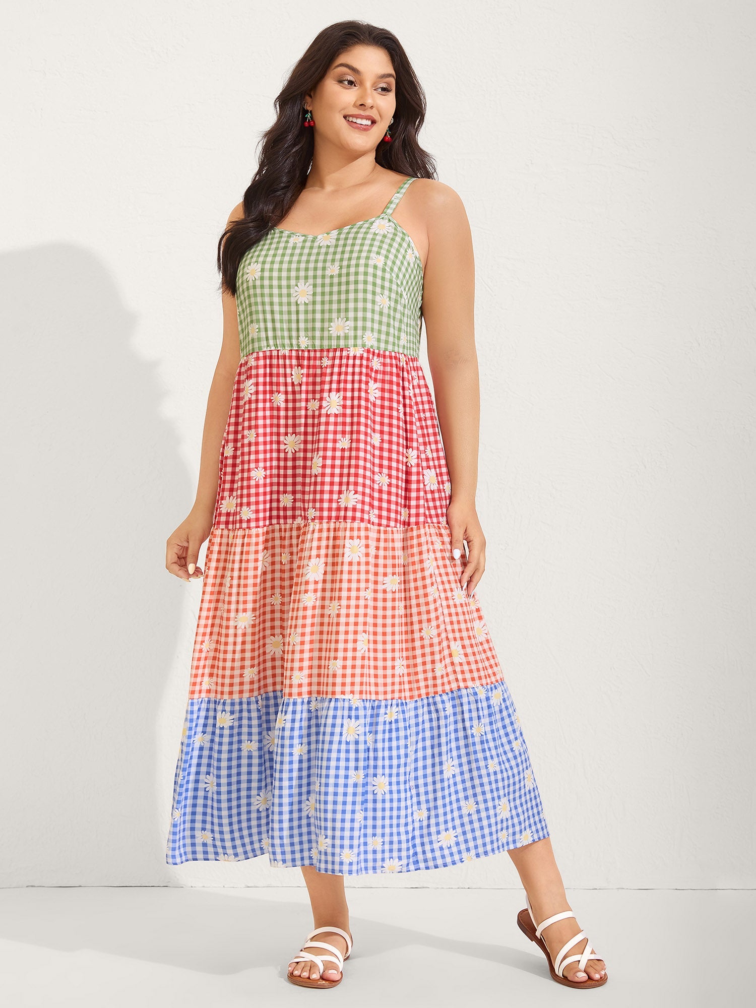 Multicolor Daisy Print Tiered Cami Dress