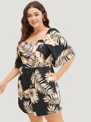 Tropical Print Pocket Square Neck Romper
