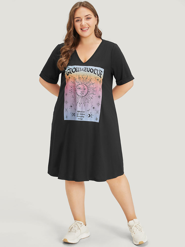 Supersoft Essentials Horoscope Print Pocket Roll Sleeve Dress
