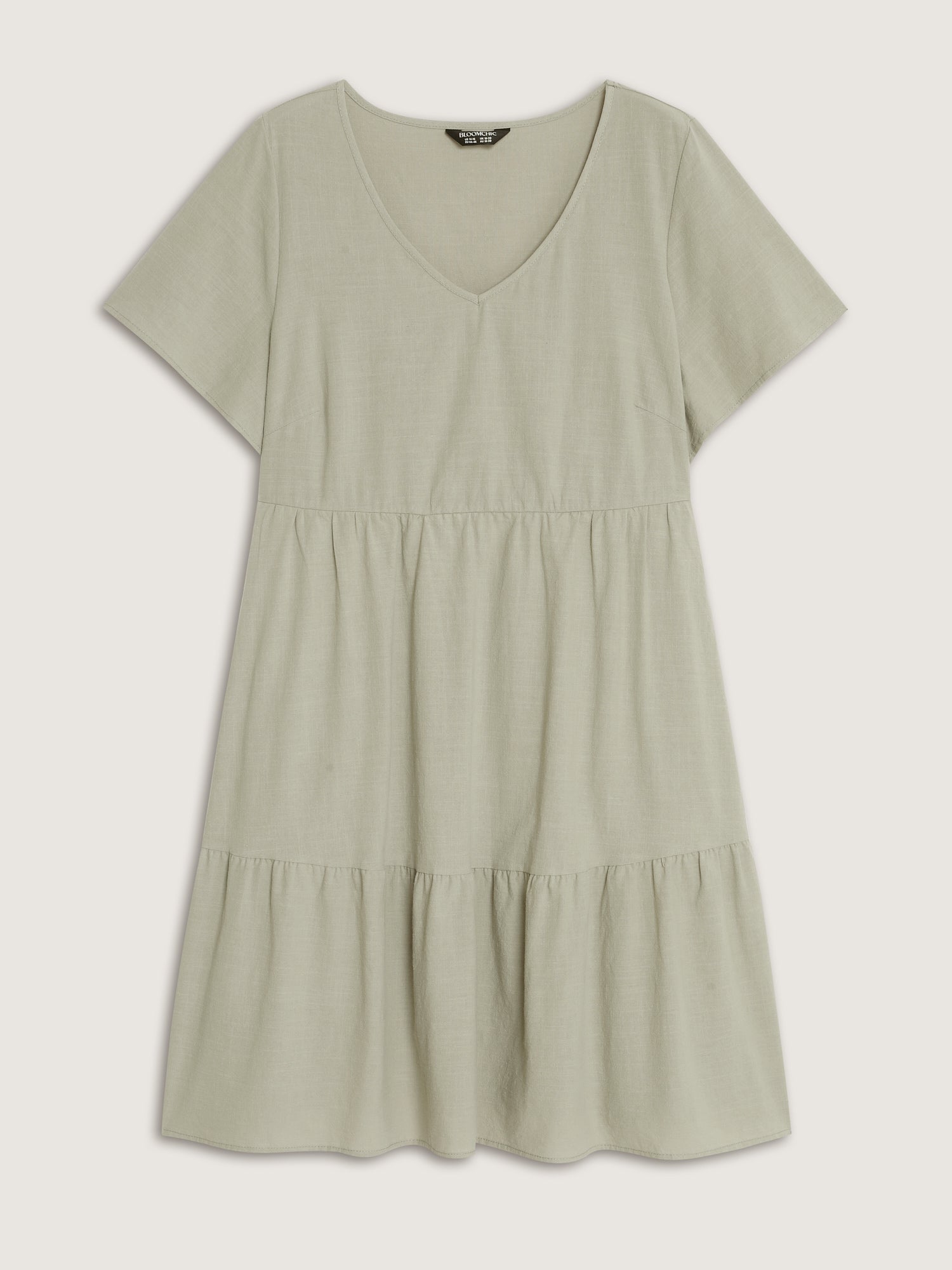 Cotton V-Neck Tiered Plain Mini Dress